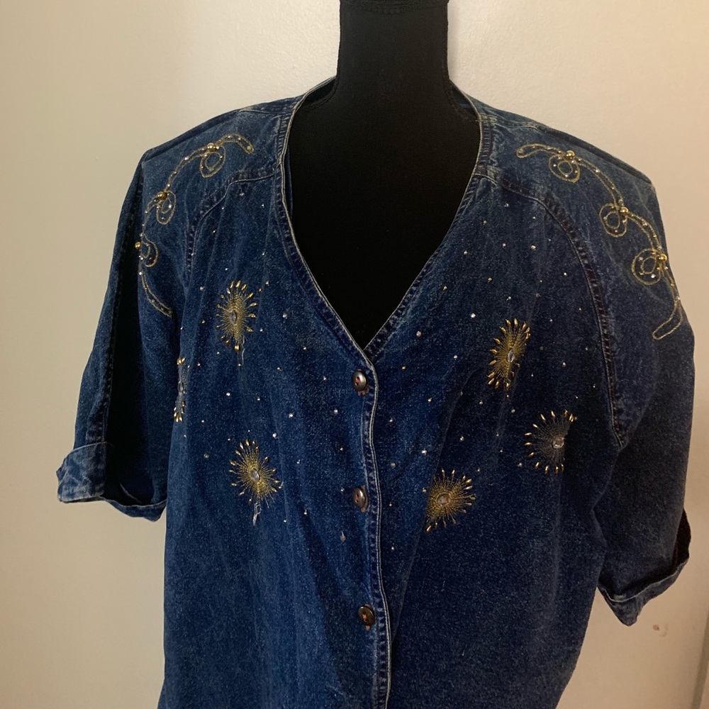 Denim embroidered top